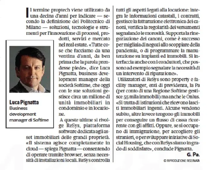 Copertina Il Corriere della Sera parla di Softime